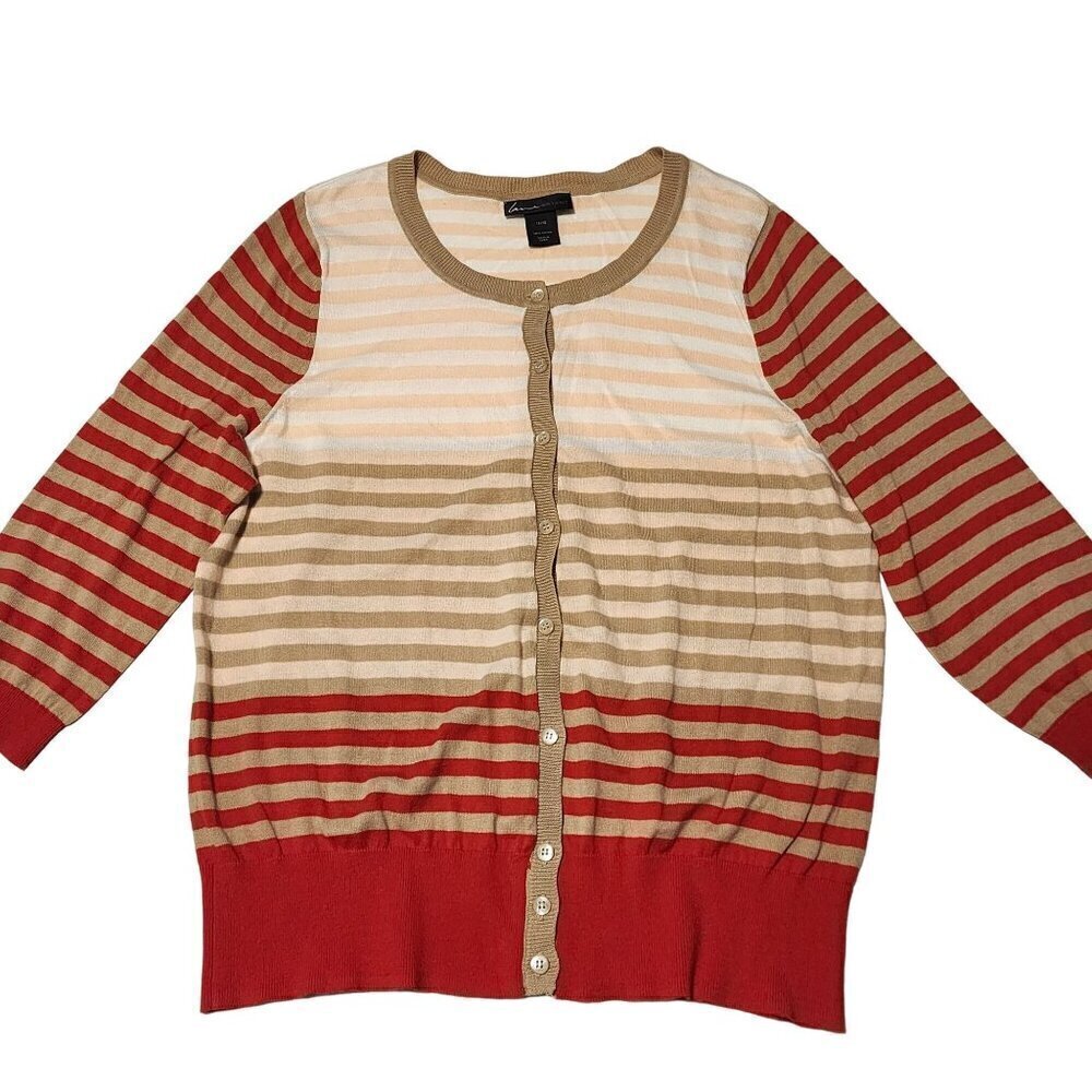 Lane Bryant women cardigan size 14-16 lightweight stripes 3/4 sleeves